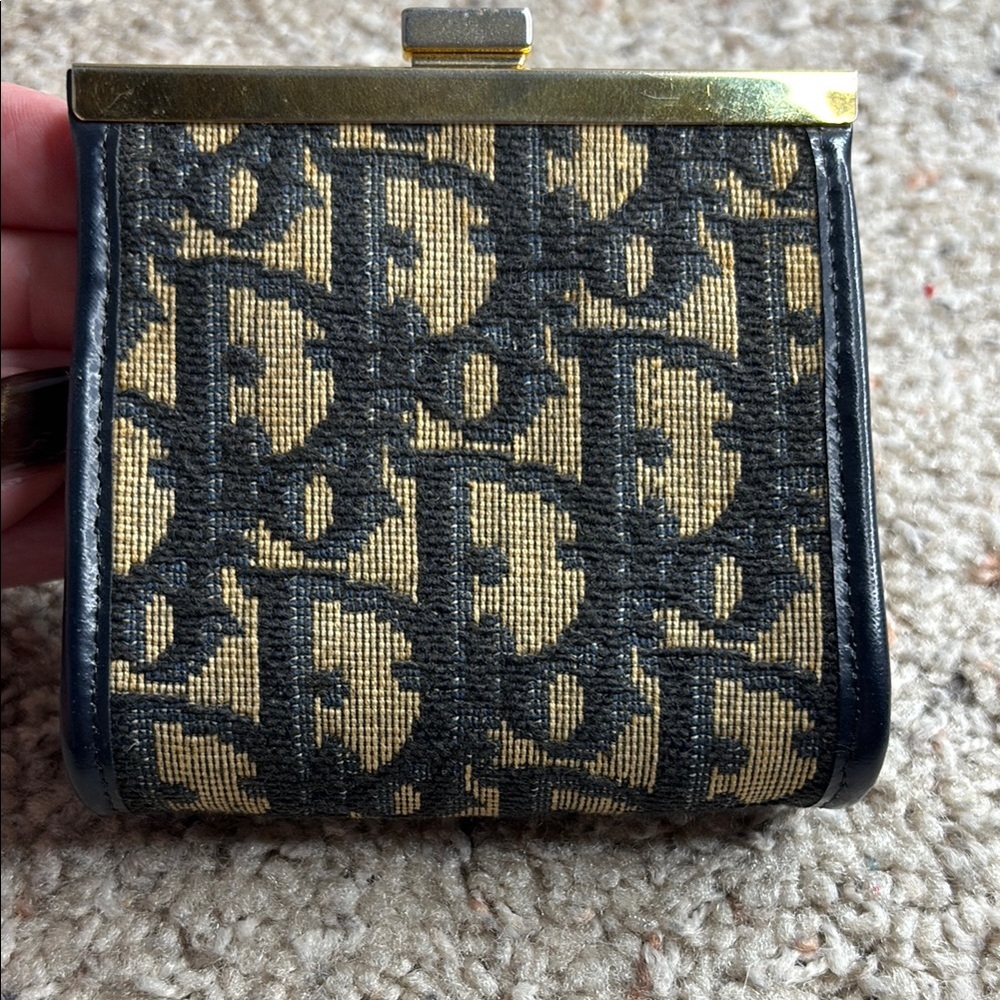 Christian Dior Trotter Canvas coin purse Black & Tan with Gold Accents